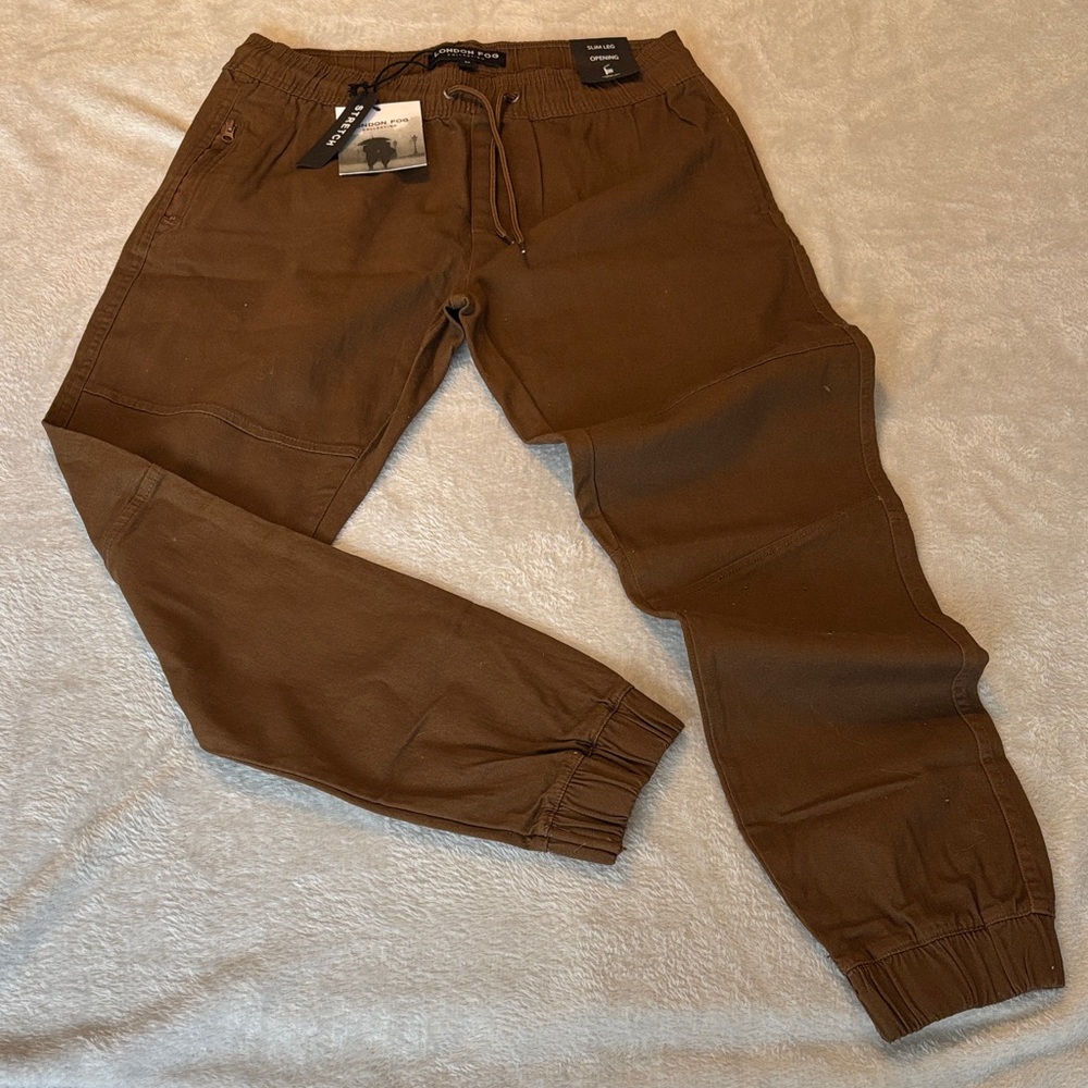 London Fog Collection Men's Brown Twill Joggers Brown Size M NWT